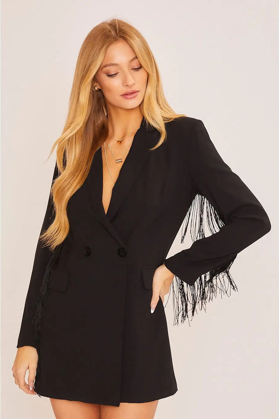 Blazer Dress With Fringe Tassel Detail Penelope The Label Blazer Dress With Fringe Tassel Detail Penelope The Label