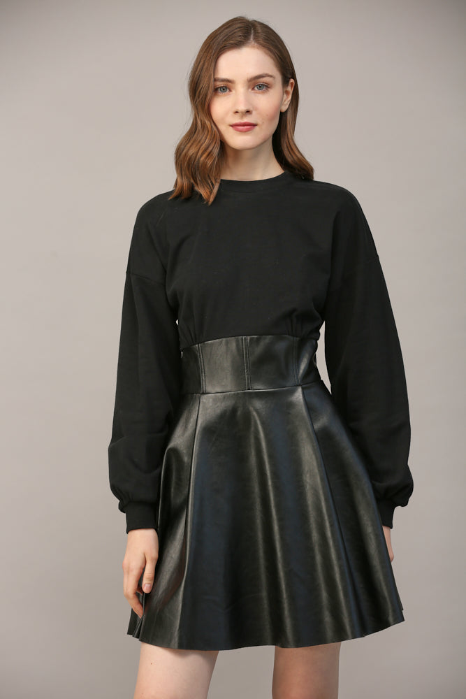 Corset Waist Faux Leather Mini Dress – Penelope The Label
