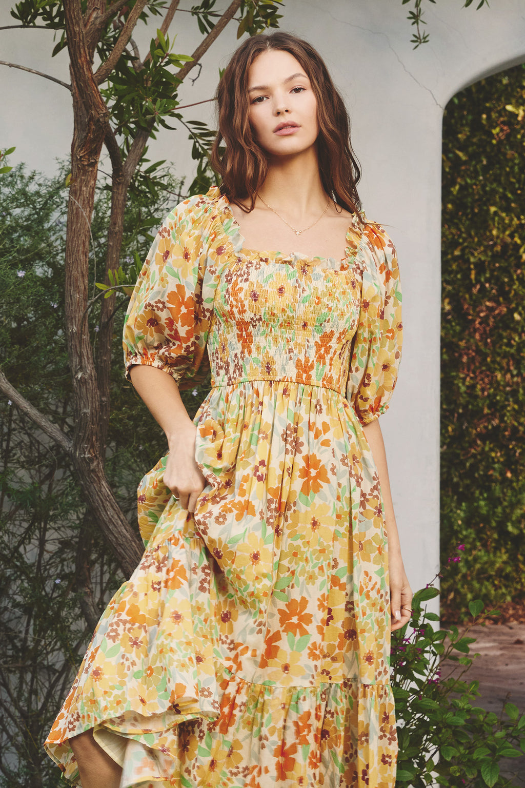 Hello There Puff Sleeve Smocked Midi Dress