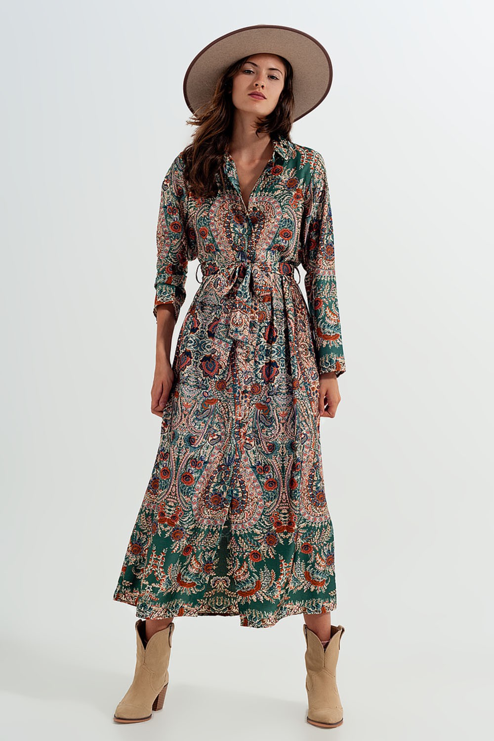 chinese dress ladies Olivia Satin Shirt Maxi Dress