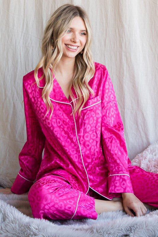 Leopard print satin online pyjama set