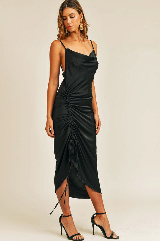 ruched satin midi dress Kate Ruched Satin Midi Dress – Penelope The Label