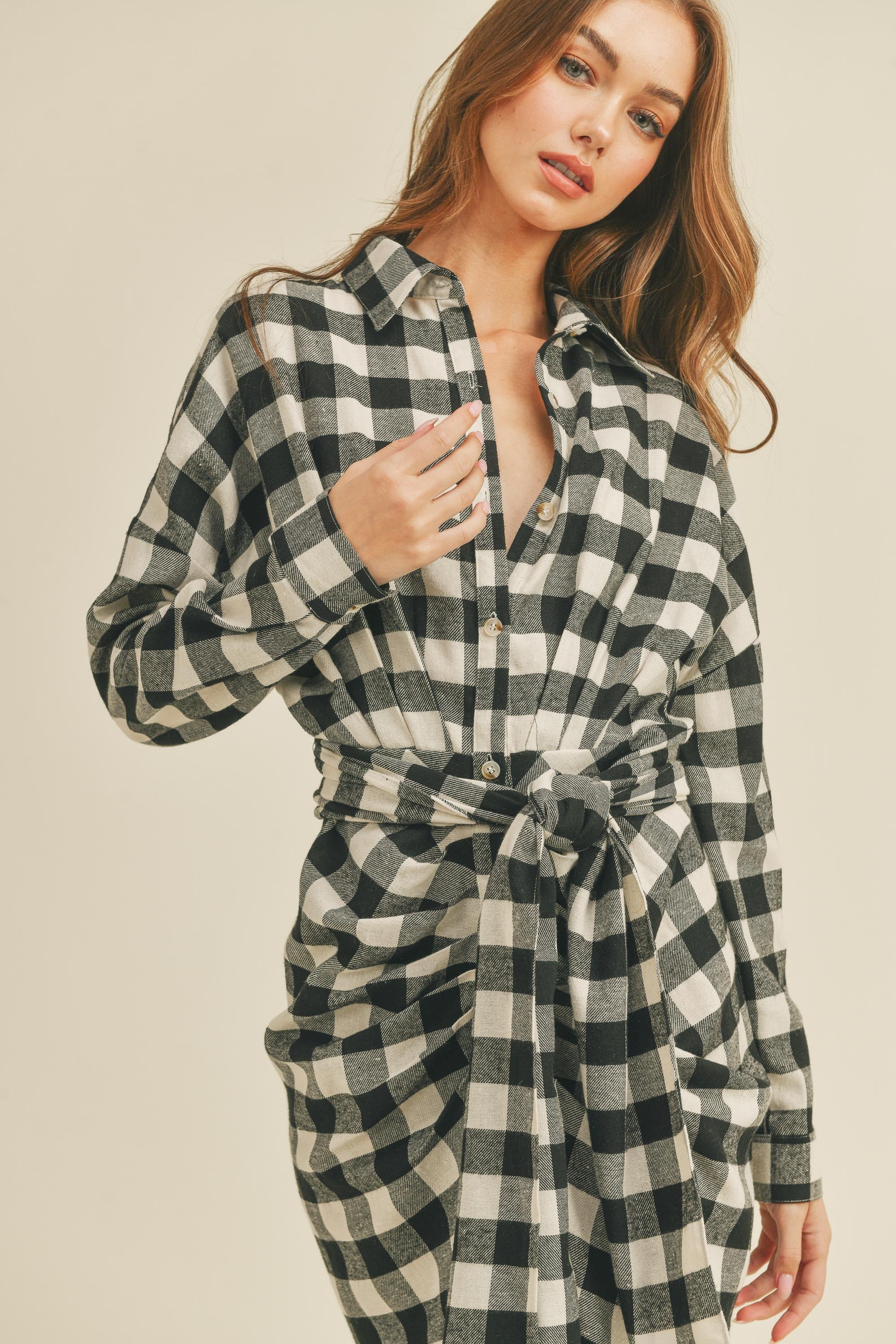 sheller flocky check long shirt dress 美品 sheller flocky check long shirt dress