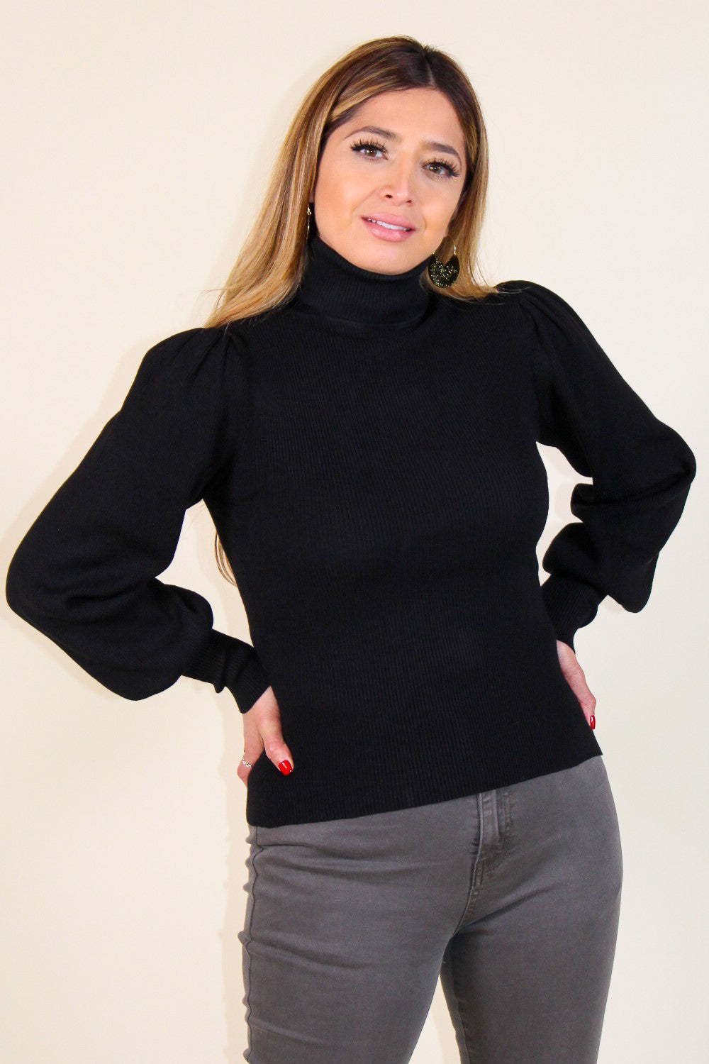 Sweater Black Puff Sleeve Turtleneck Puff Sleeve Turtleneck Top