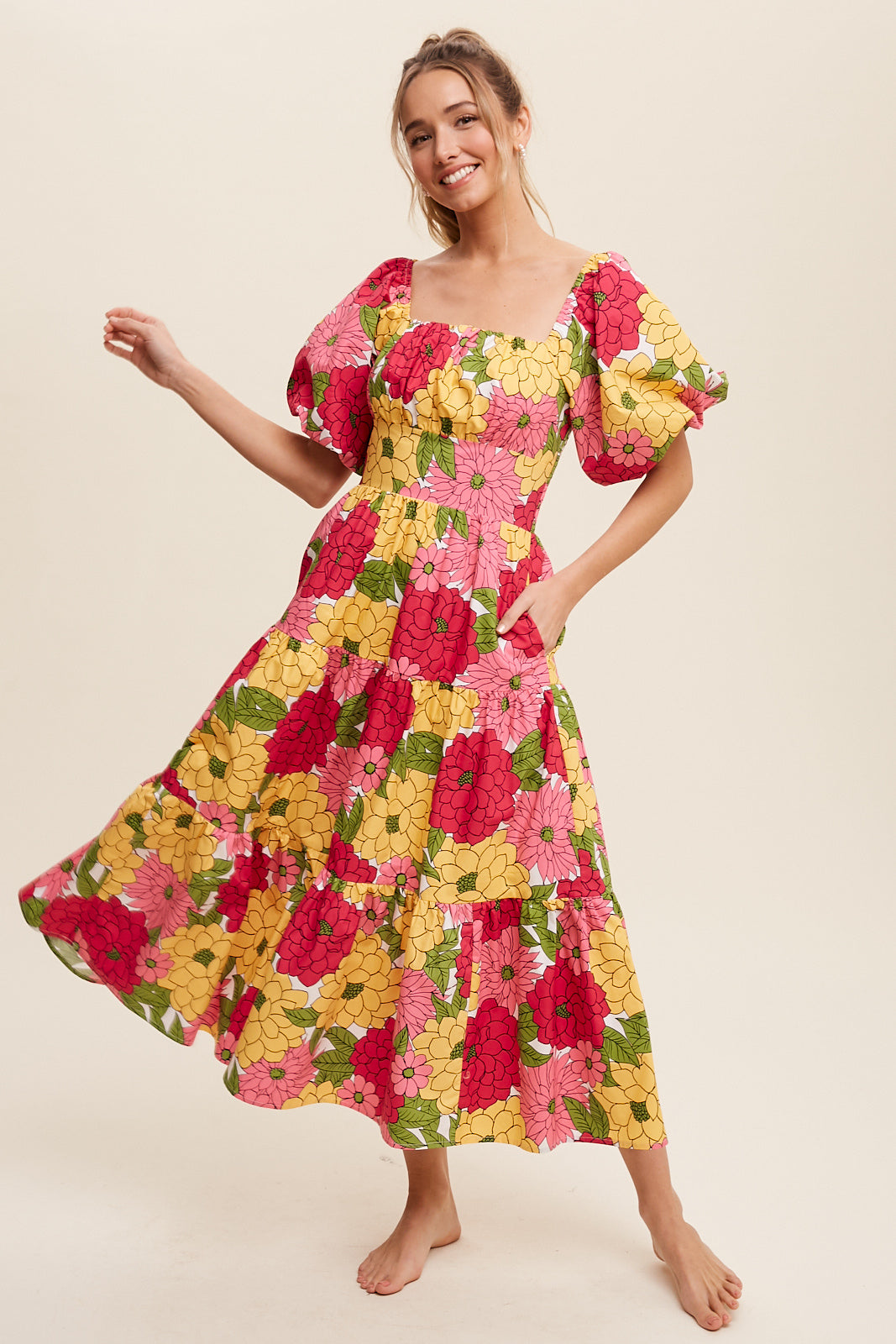 Frida Flower Print Midi Dress
