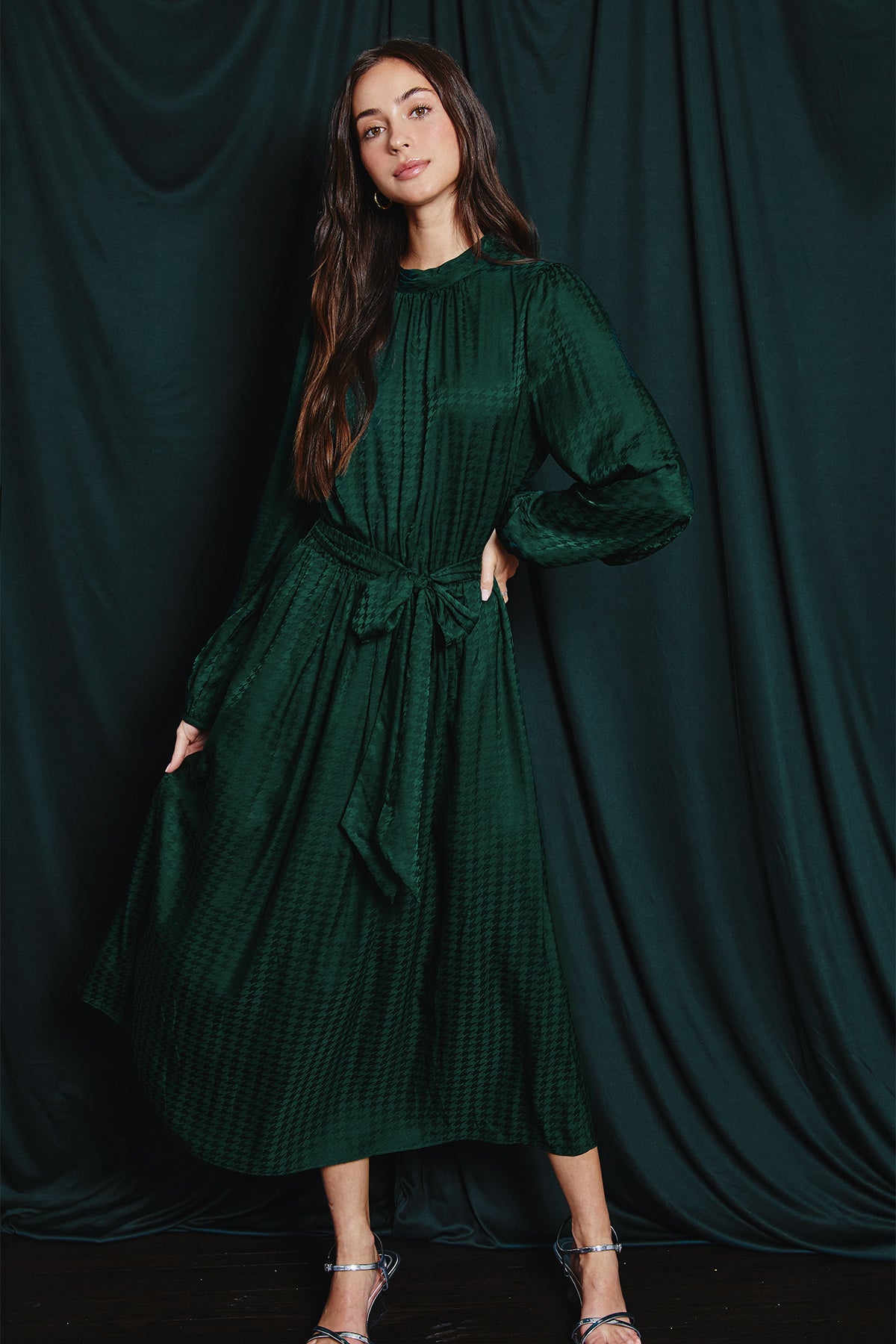 Houndstooth Satin Midi Dress Houndstooth Satin Midi Dress