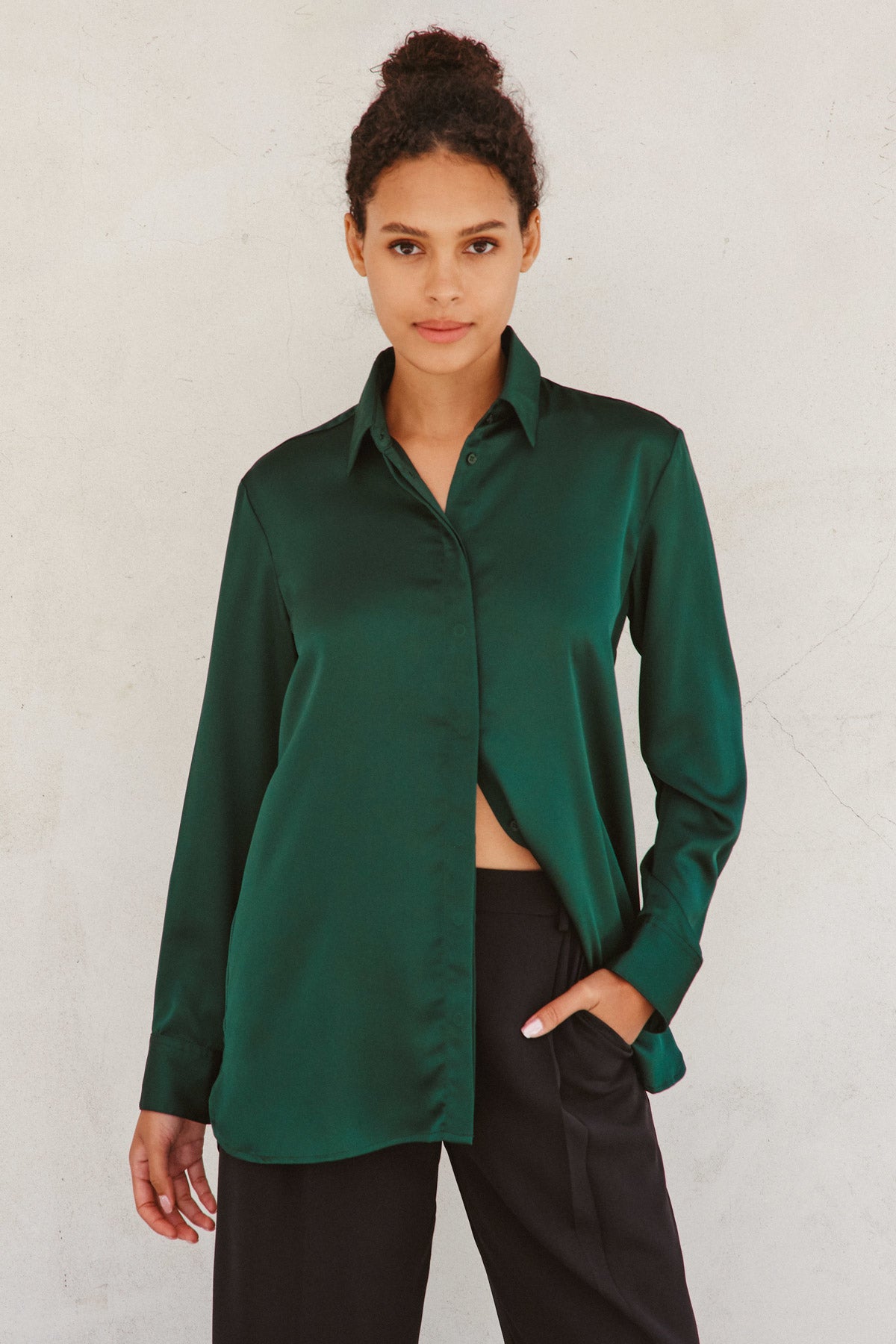 Satin Hidden Button Down Shirt Satin Hidden Button Down Shirt