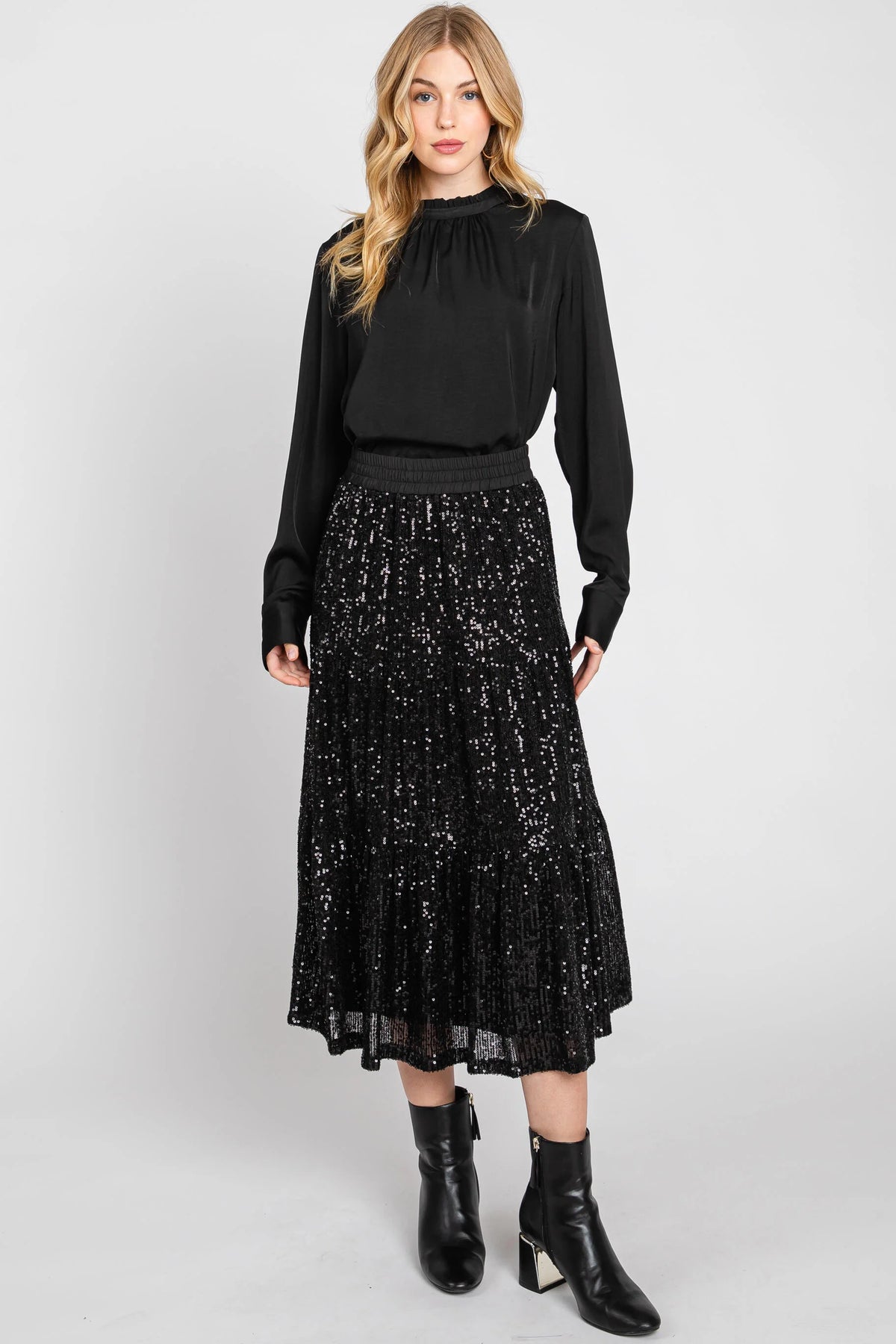 Sequin Tiered Midi Skirt