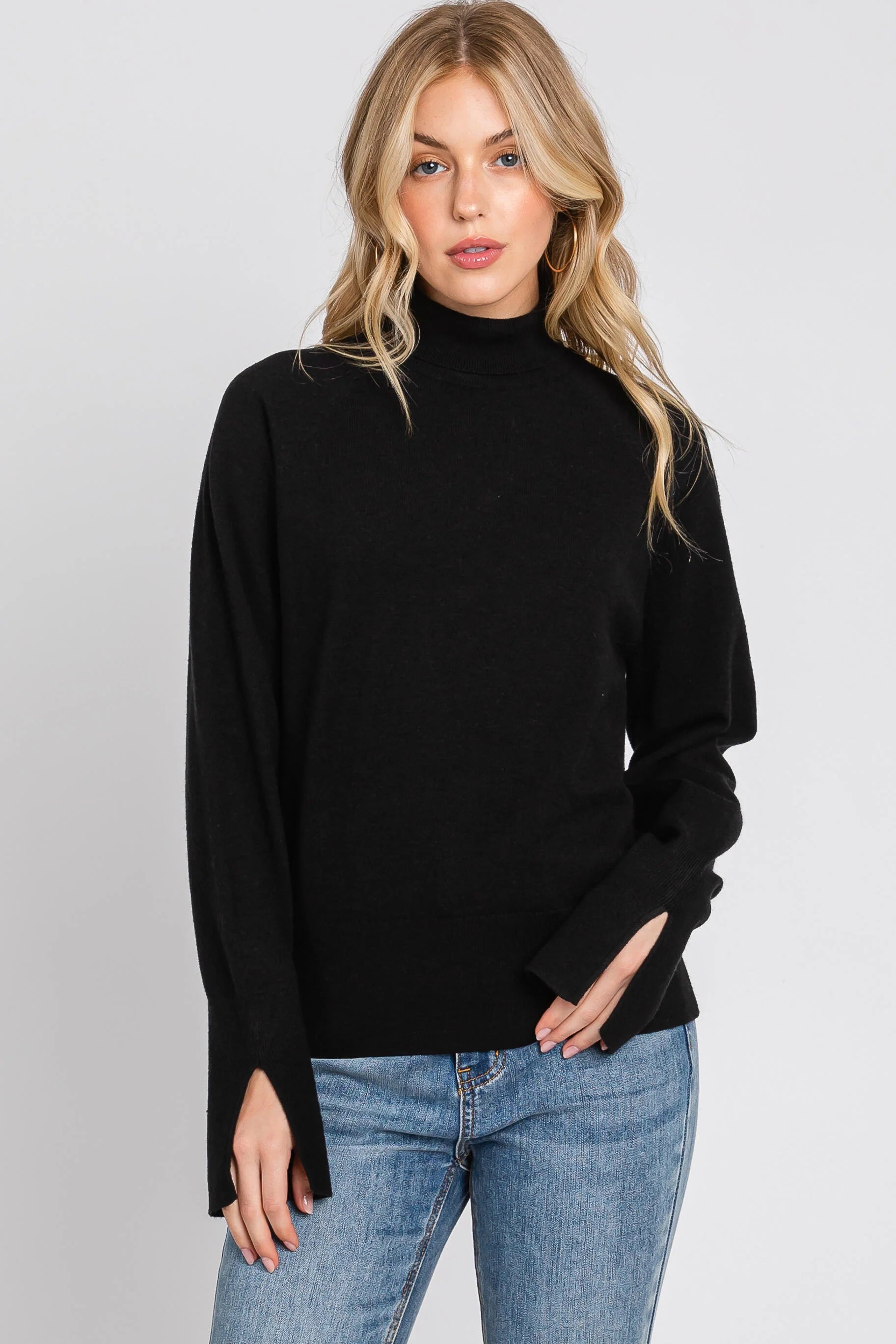 Thin black turtleneck womens cheap