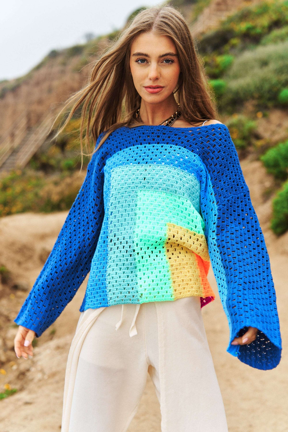 Multicolor Blocked Knit Sweater