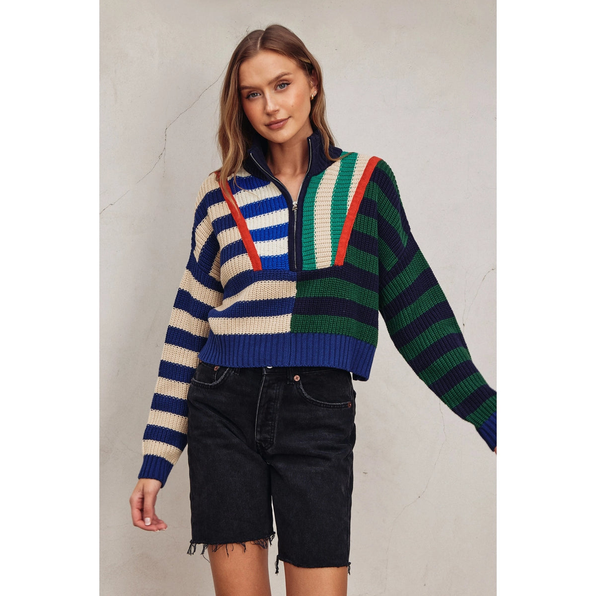 Color-block Cropped Half Zip Sweater – Penelope The Label Color-block Cropped Half Zip Sweater – Penelope The Label