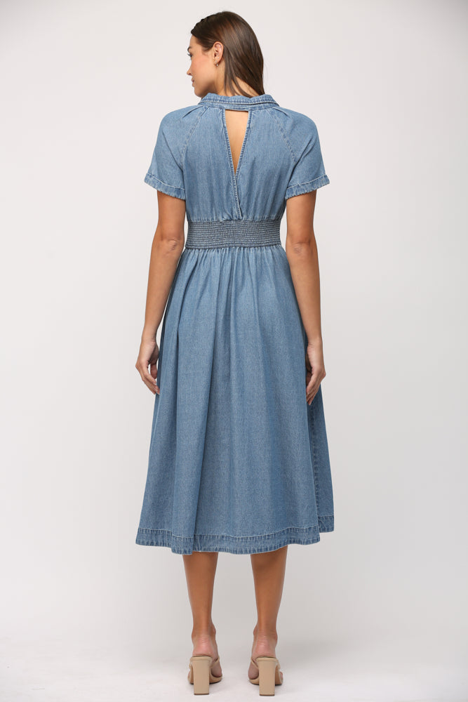 Washed Denim Wrap Midi Dress Penelope The Label Washed Denim Wrap Midi Dress Penelope The Label