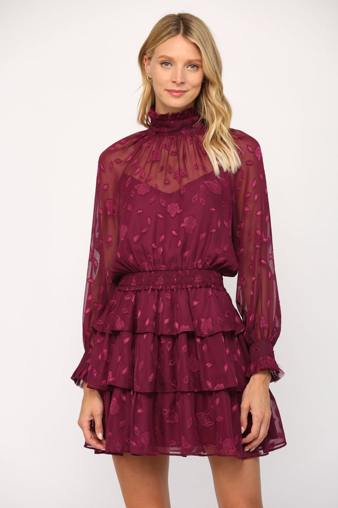 Floral Sheer Ruffle Mini  Dress