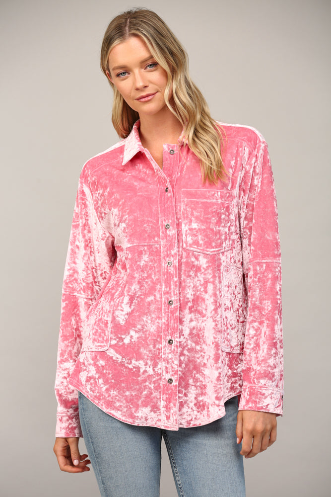 Crushed Velvet Button Down Shirt