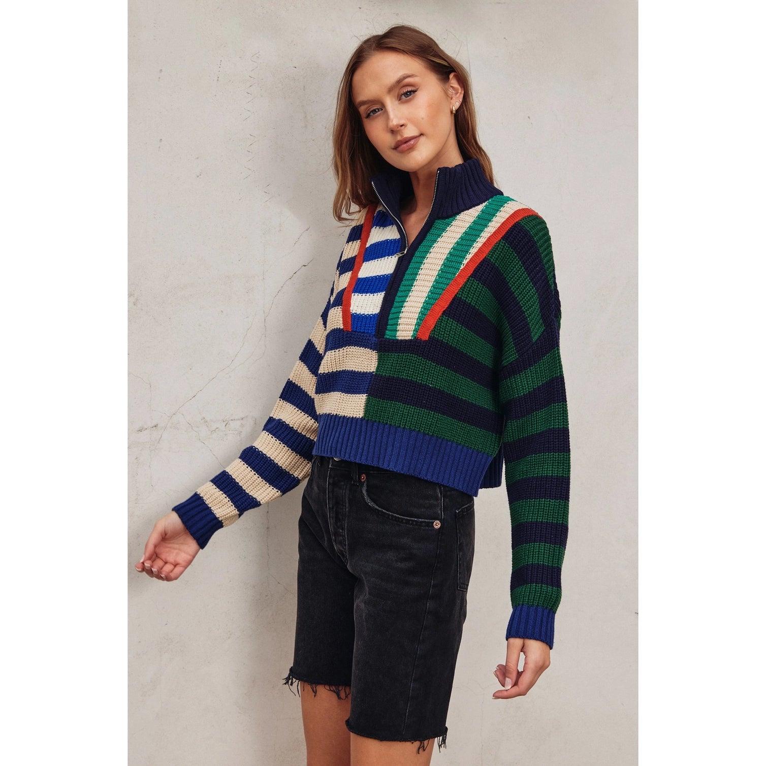 Color-block Cropped Half Zip Sweater – Penelope The Label Color-block Cropped Half Zip Sweater – Penelope The Label