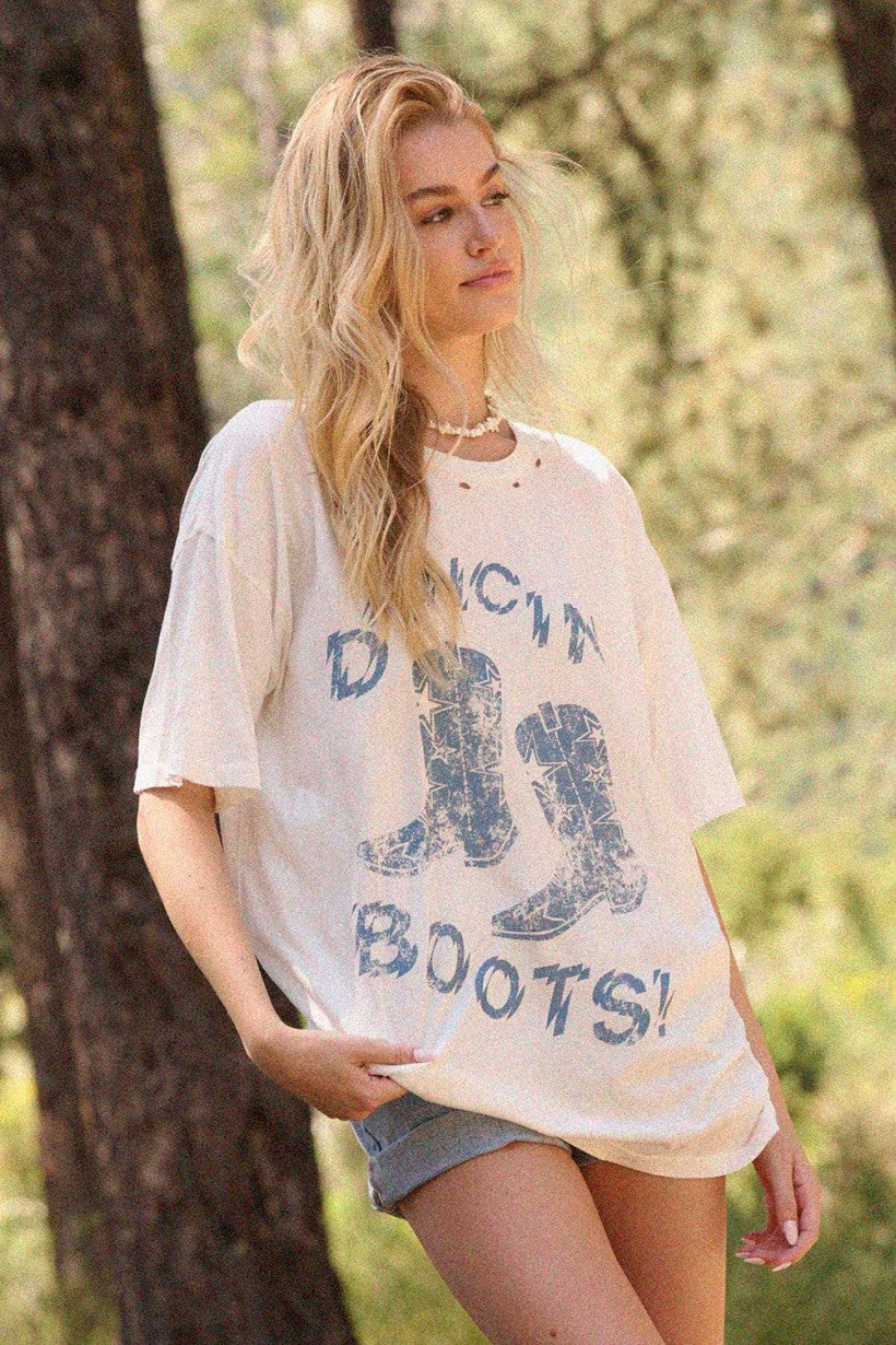 "Dancing Boots "Distressed Graphic T-Shirt
