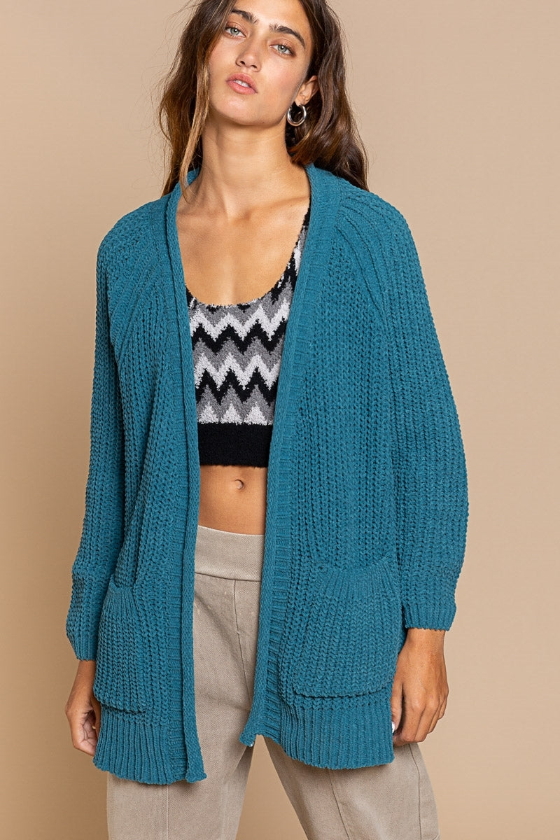 Open Front Cable Knit Cardigan