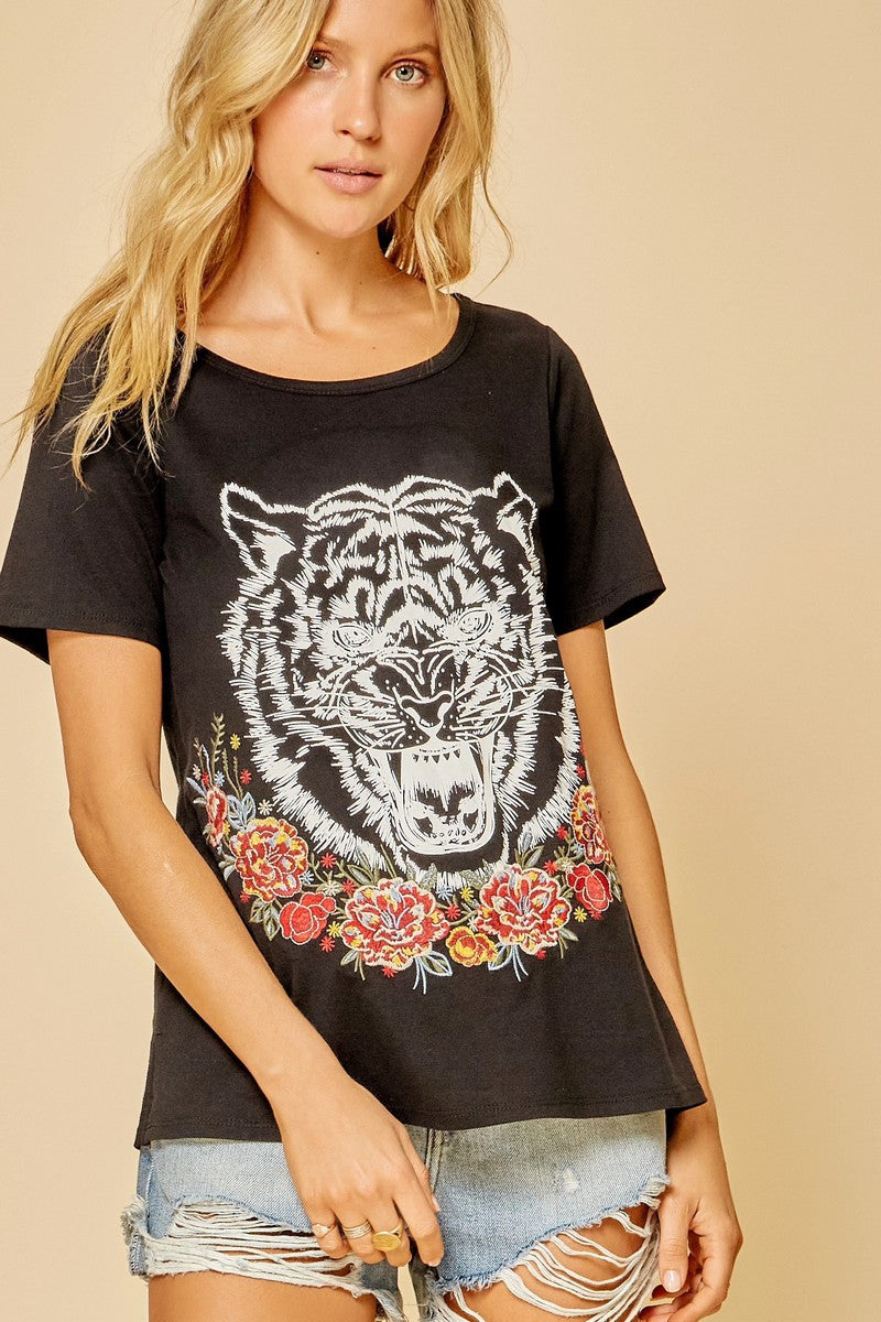 Tiger Embroidered Top