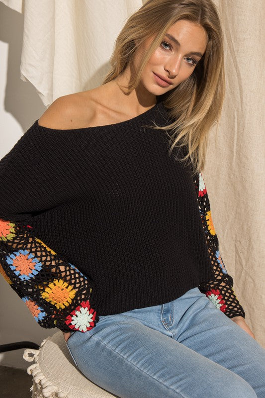 Crochet Sleeve Detail Sweater