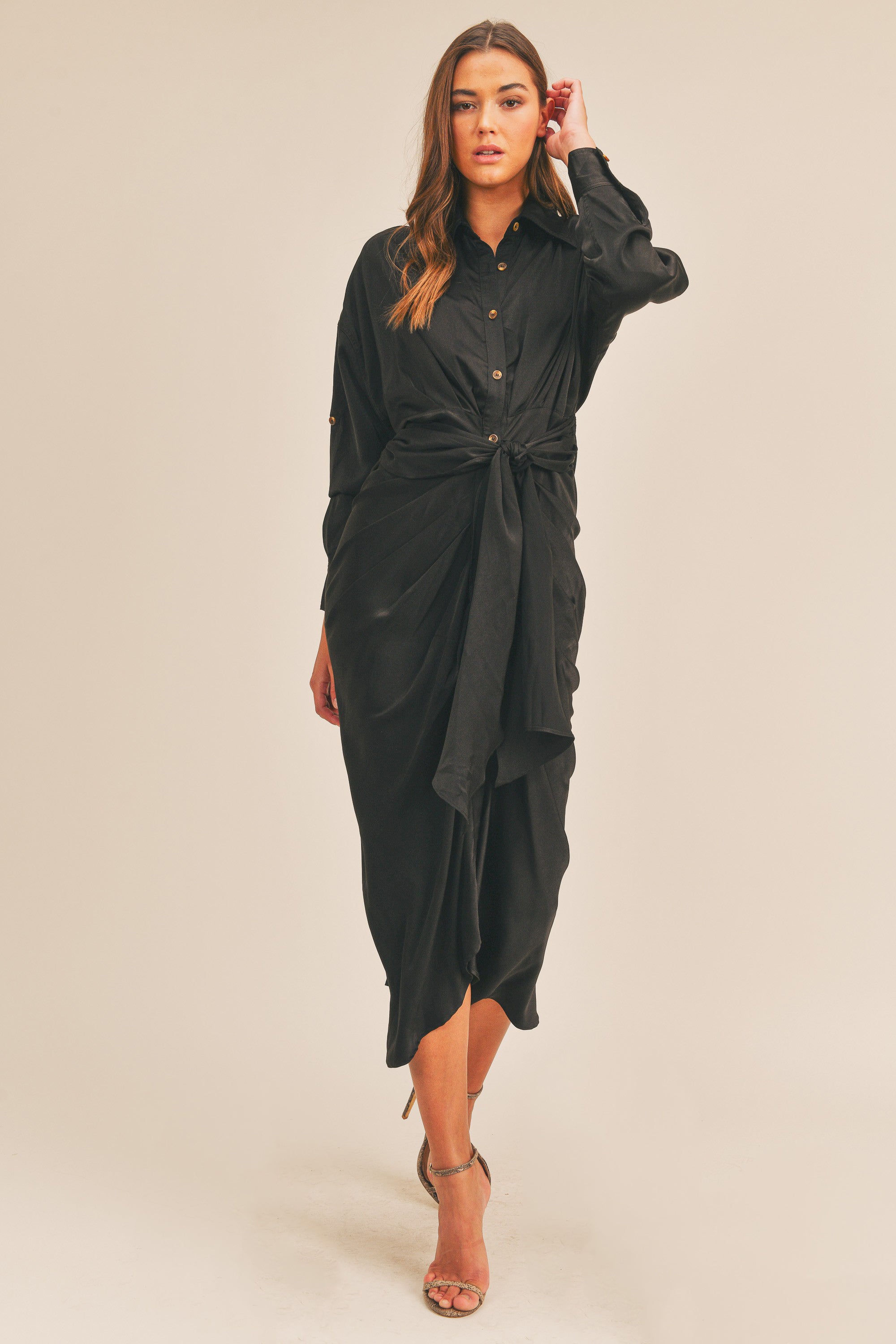 Satin Button Down Shirt Midi Dress – Penelope The Label Satin Button Down Shirt Midi Dress – Penelope The Label