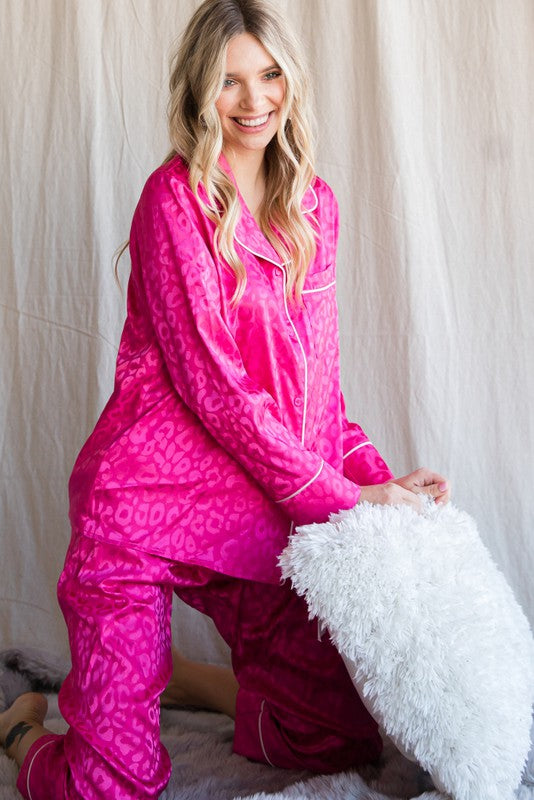Satin Leopard Print Pajama Set