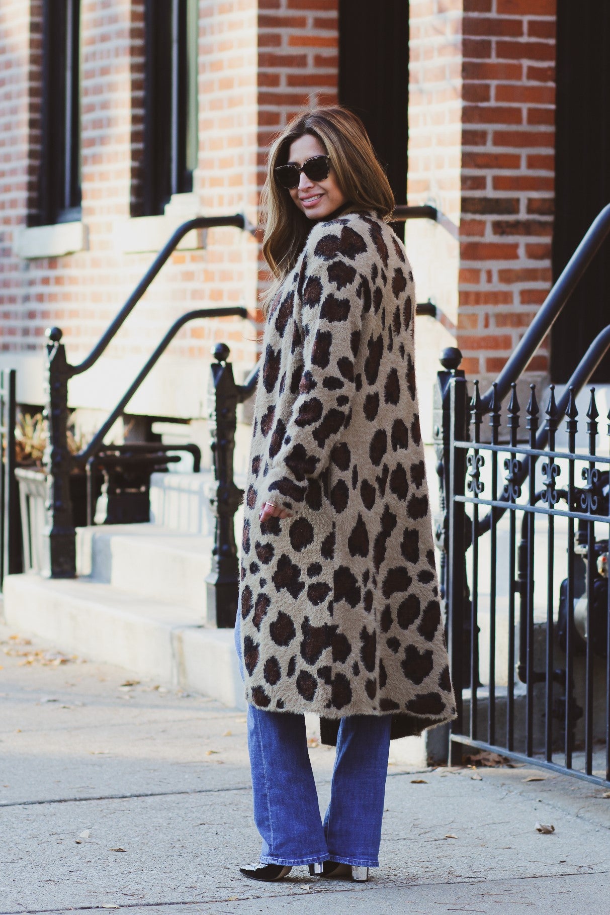 Fuzzy leopard 2025 print cardigan