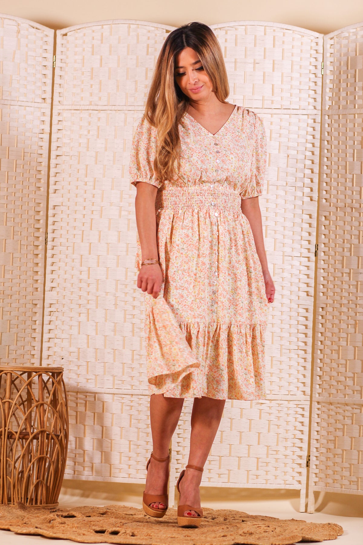 Amelia Smocked Waist Midi Dress