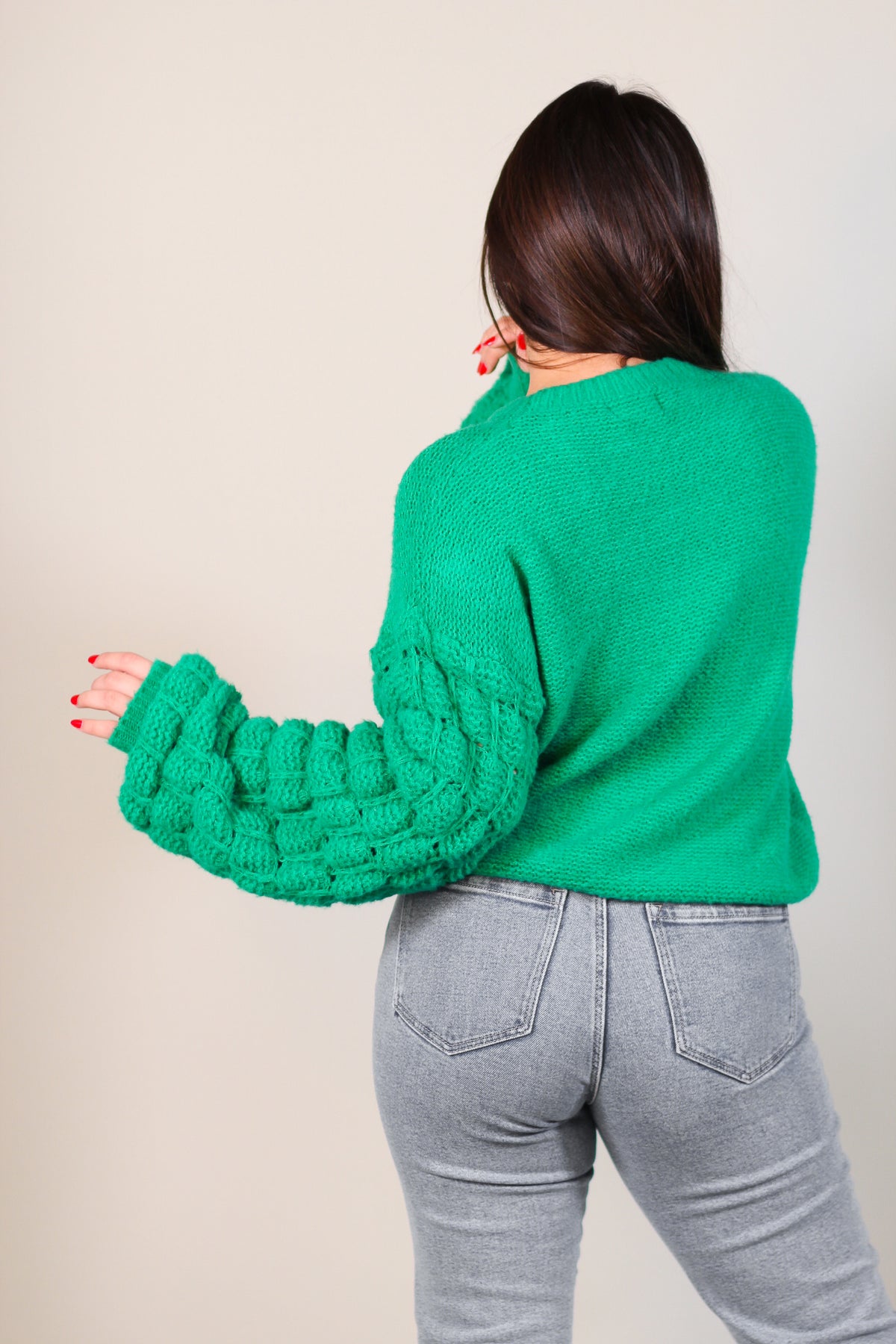 Textured Bubble Sleeve Sweater