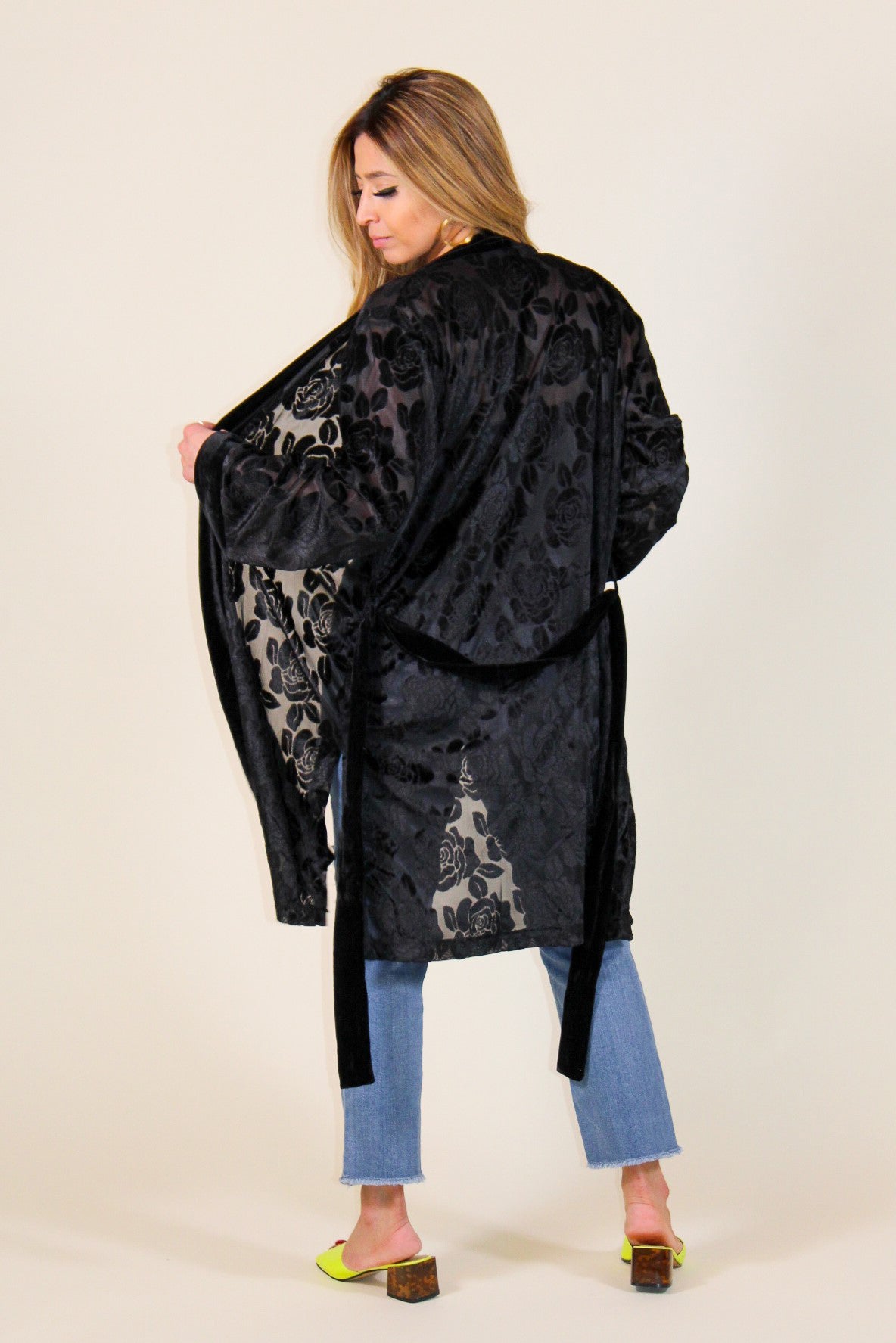 Floral Semi-Sheer Velvet Kimono