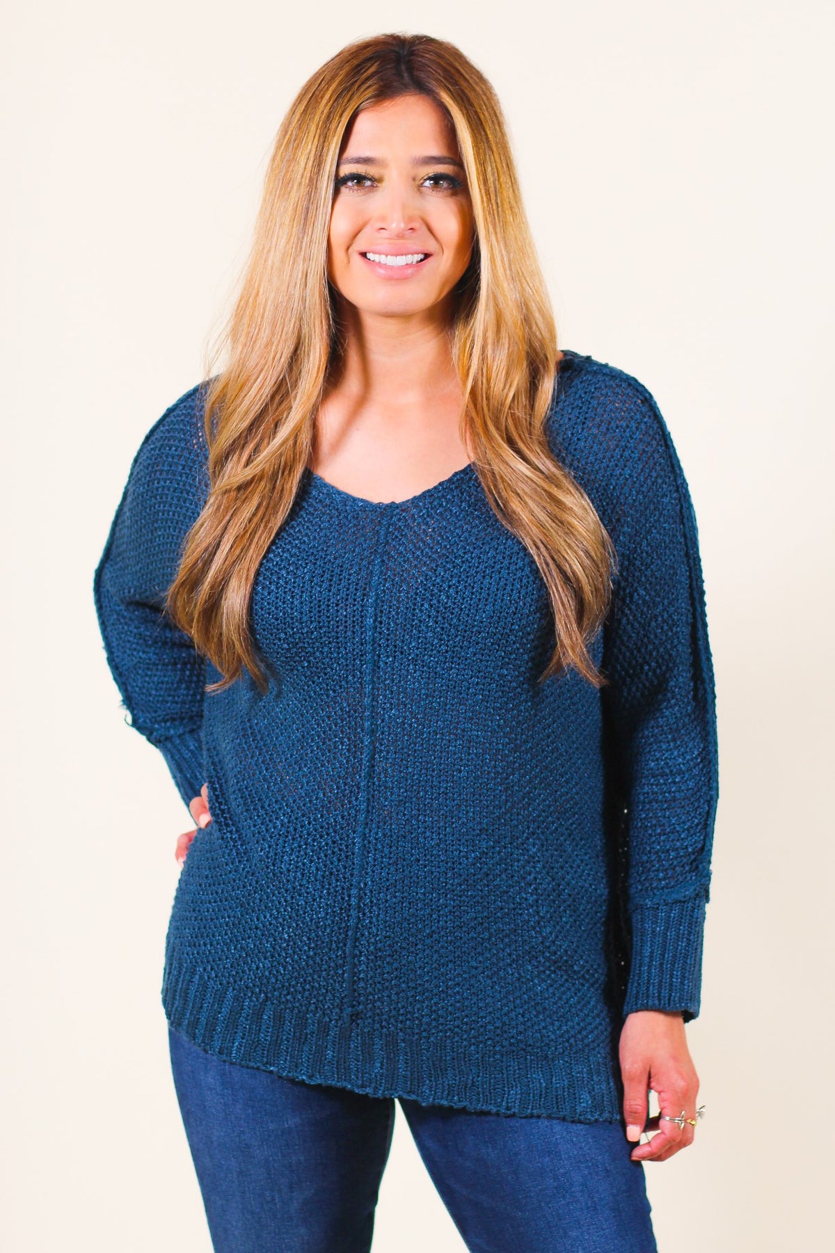 Dolman Sleeve Oversized V-Neck Sweater