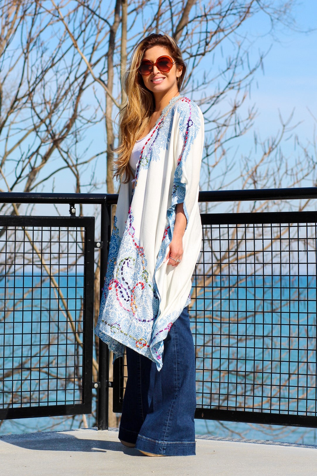 Aqua Stitch Tapestry Kimono