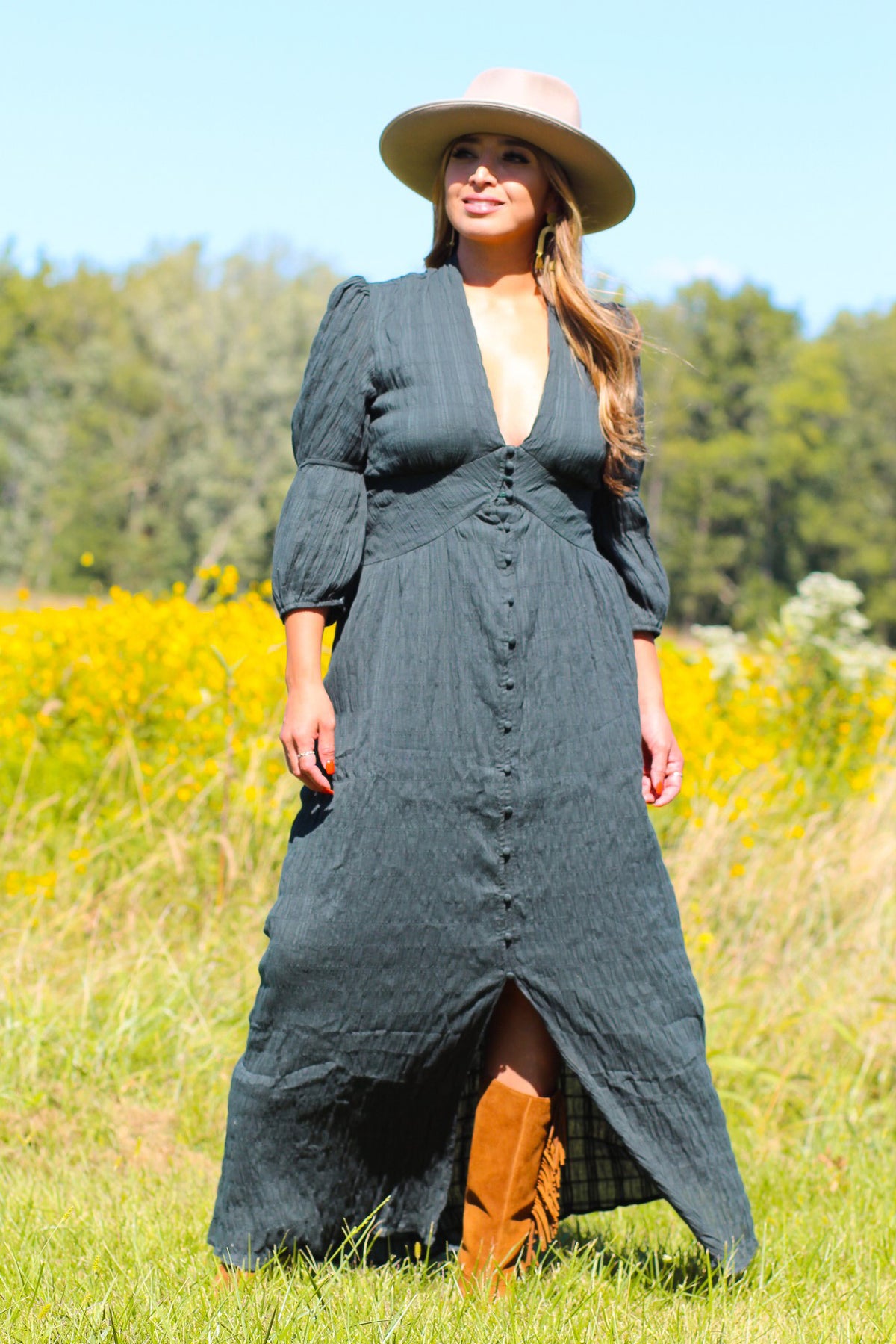 Crinkle Cotton Plunge Neck Maxi Dress Crinkle Cotton Plunge Neck Maxi Dress