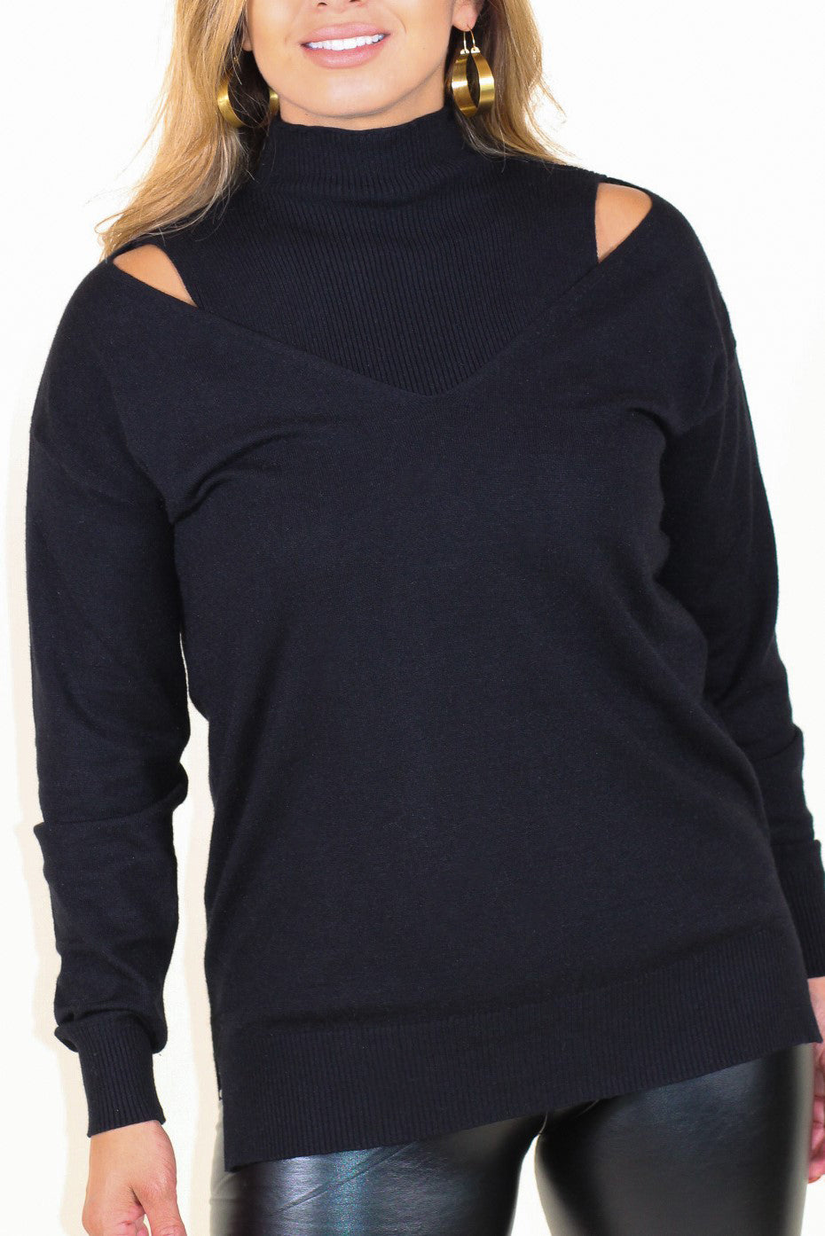 Layered Cold Shoulder Sweater