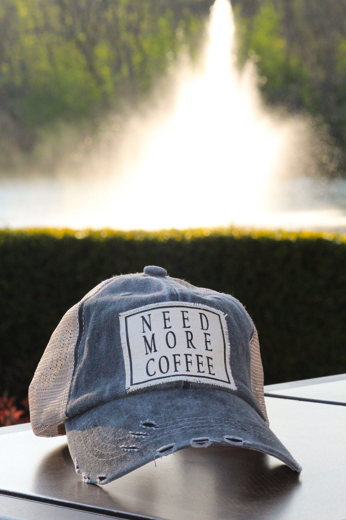 "Need More Coffee " Distressed Trucker Cap