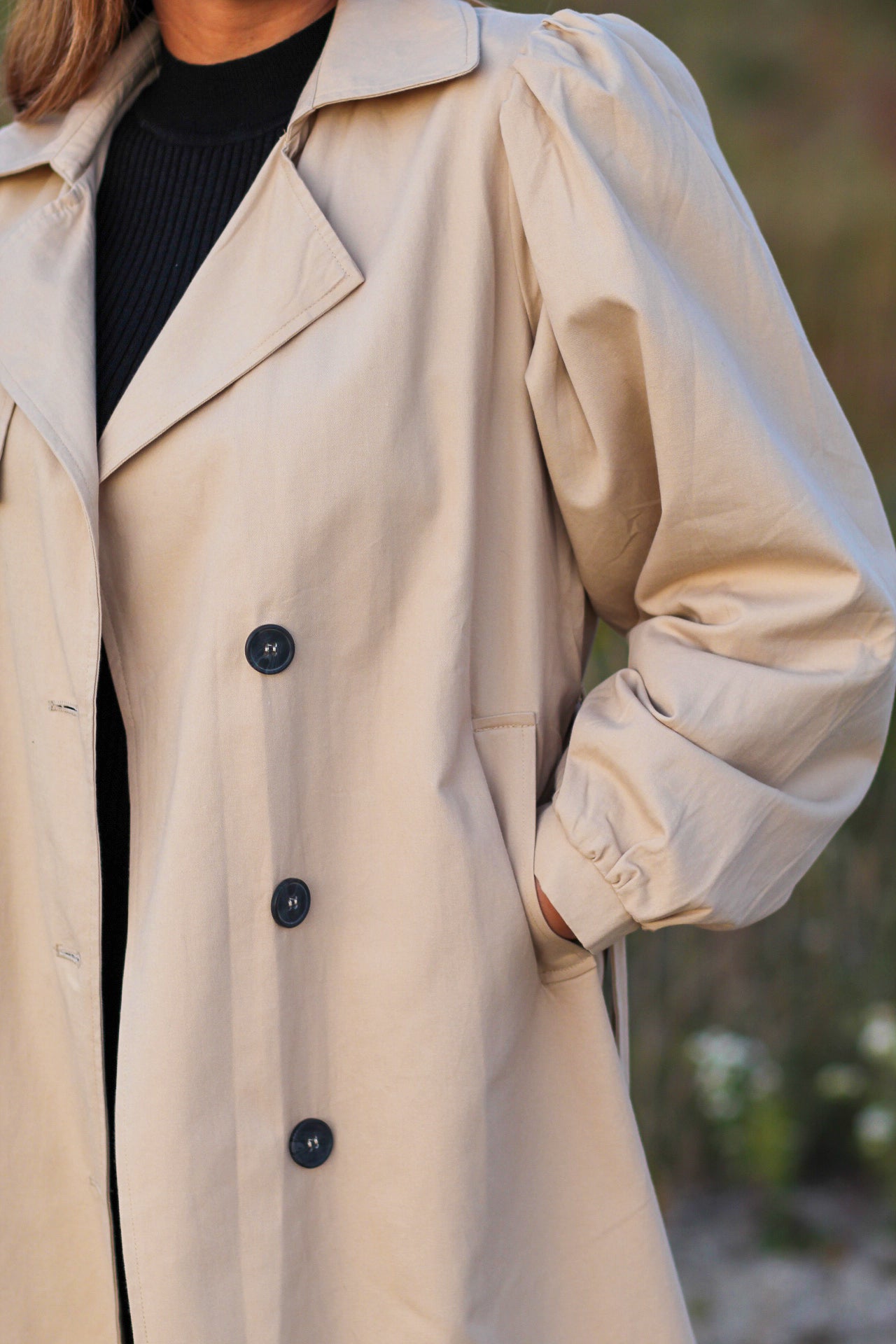 Balloon Sleeve Trench Coat