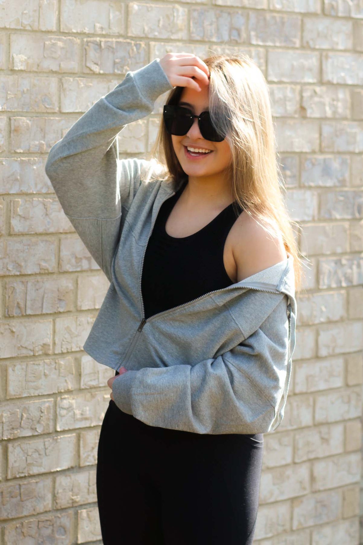 Crop Hoodie Pullover with Zippered Back Pocket