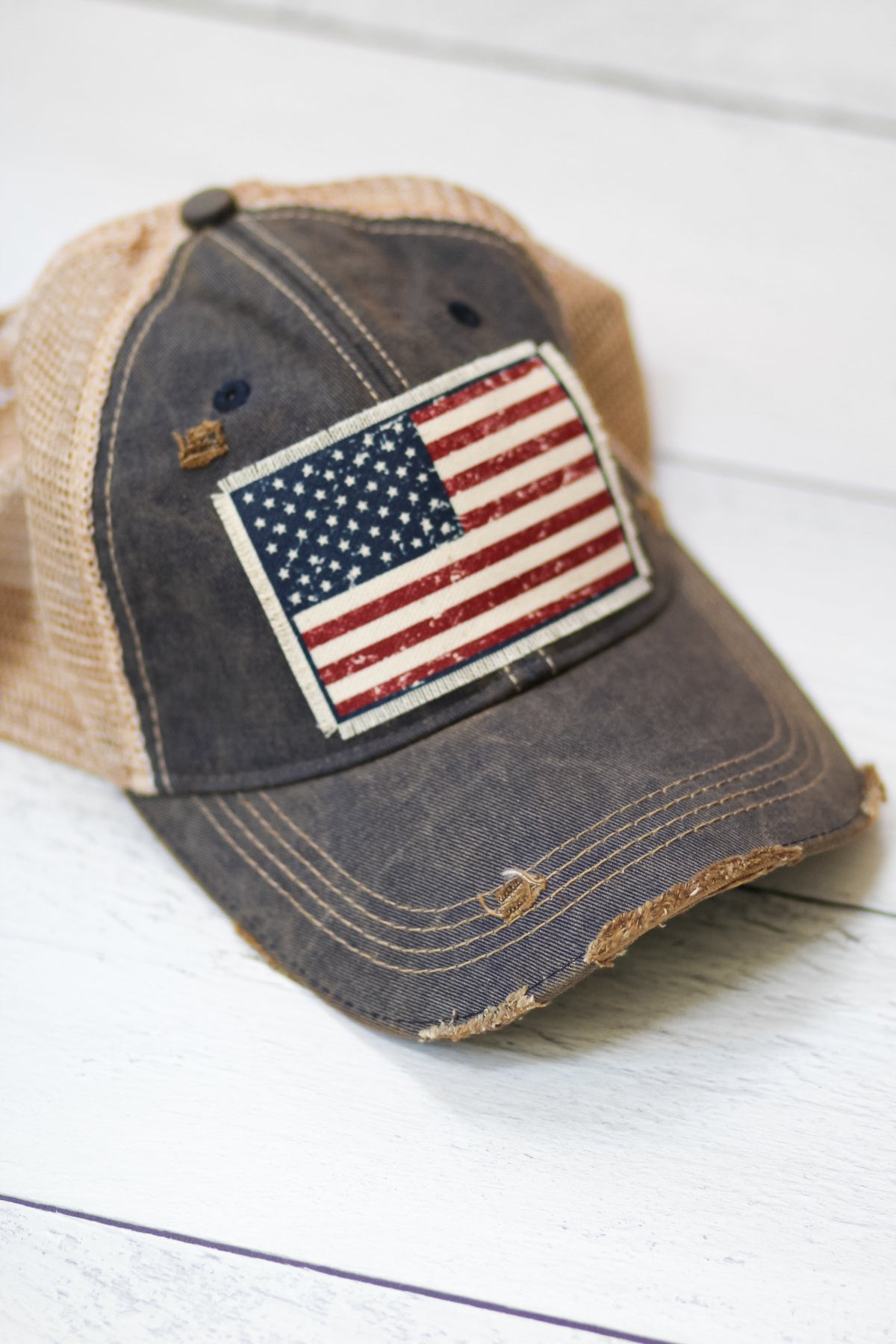 American Flag USA Distressed Trucker Cap