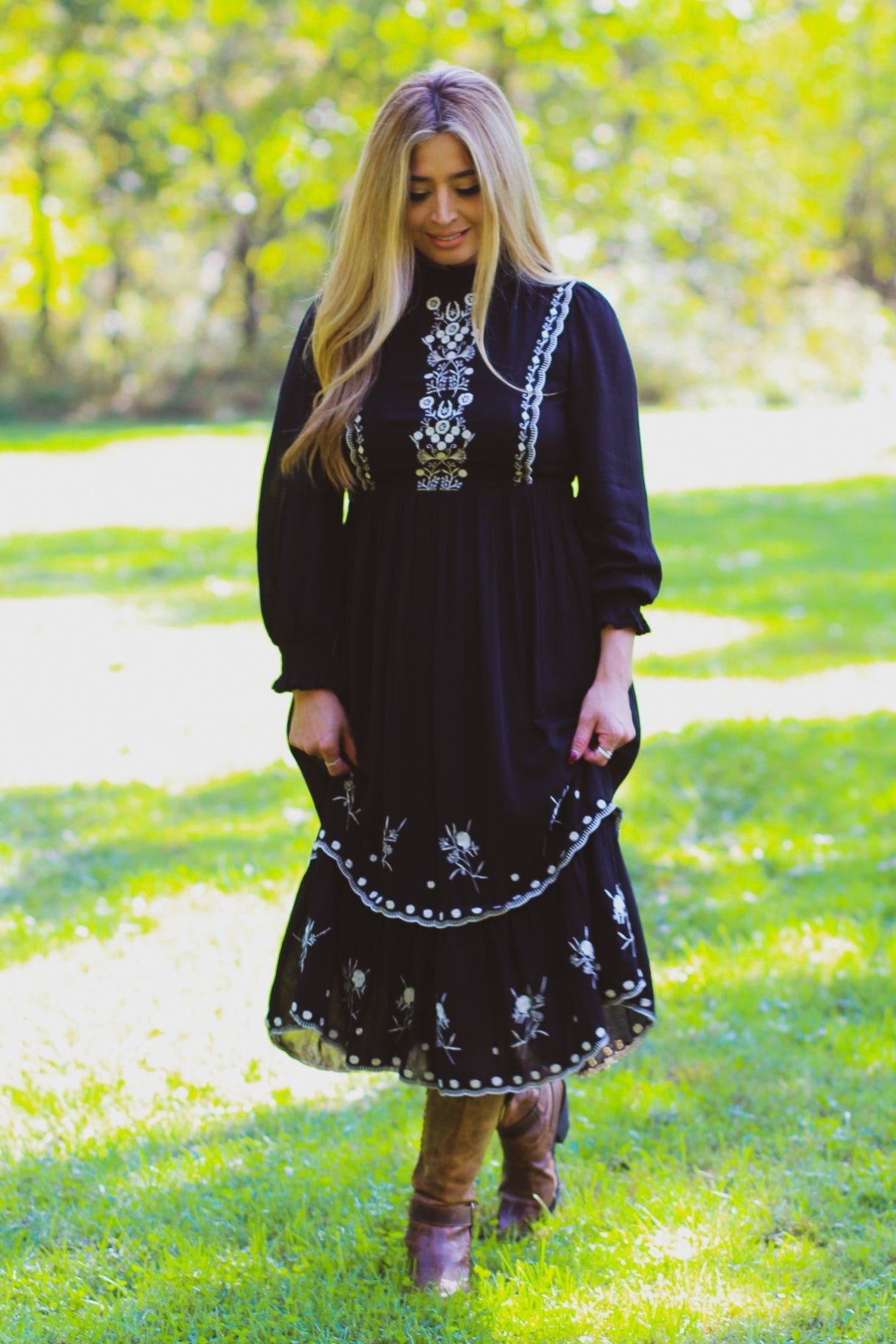 Smocked Neck Embroidered Midi Dress Penelope The Label Smocked Neck Embroidered Midi Dress Penelope The Label