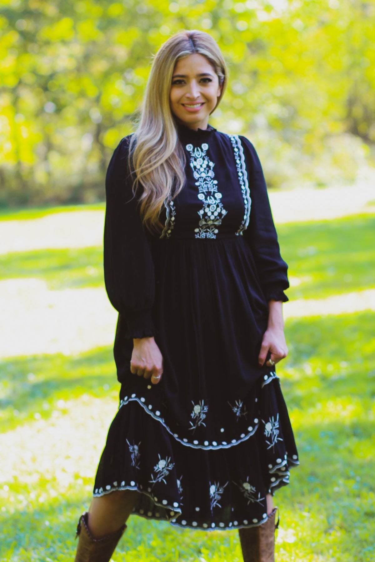 Smocked Neck Embroidered Midi Dress Penelope The Label Smocked Neck Embroidered Midi Dress Penelope The Label