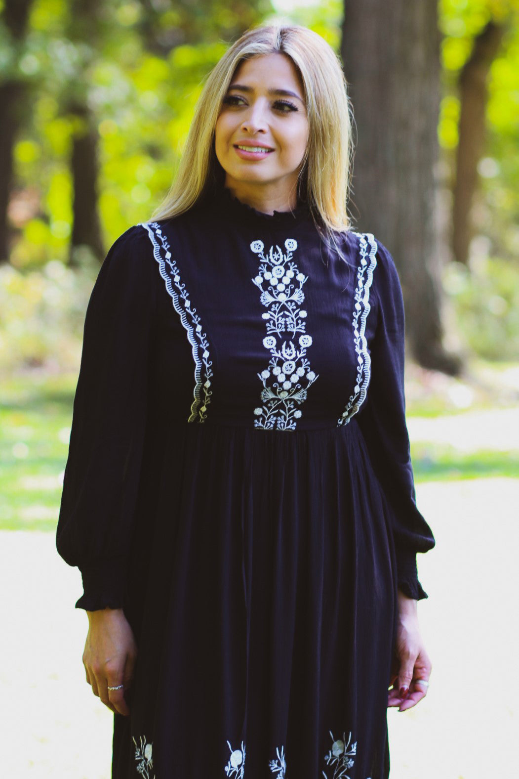 Smocked Neck Embroidered Midi Dress Penelope The Label Smocked Neck Embroidered Midi Dress Penelope The Label