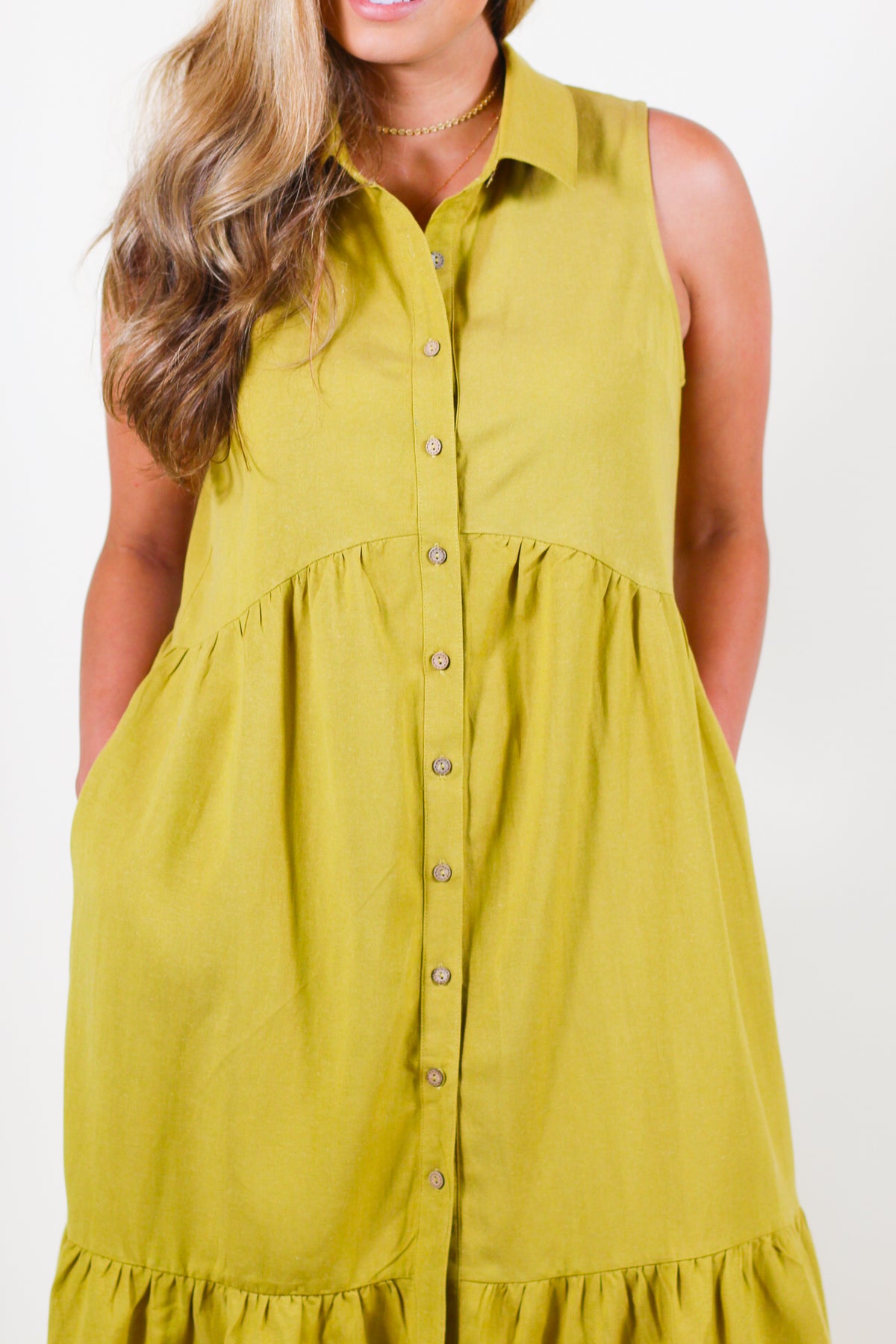 Aimee Classic Linen Button Midi Dress