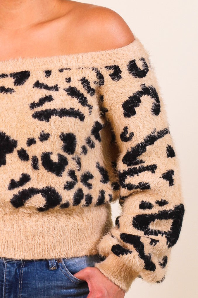 Leopard Print Off The Shoulder Sweater