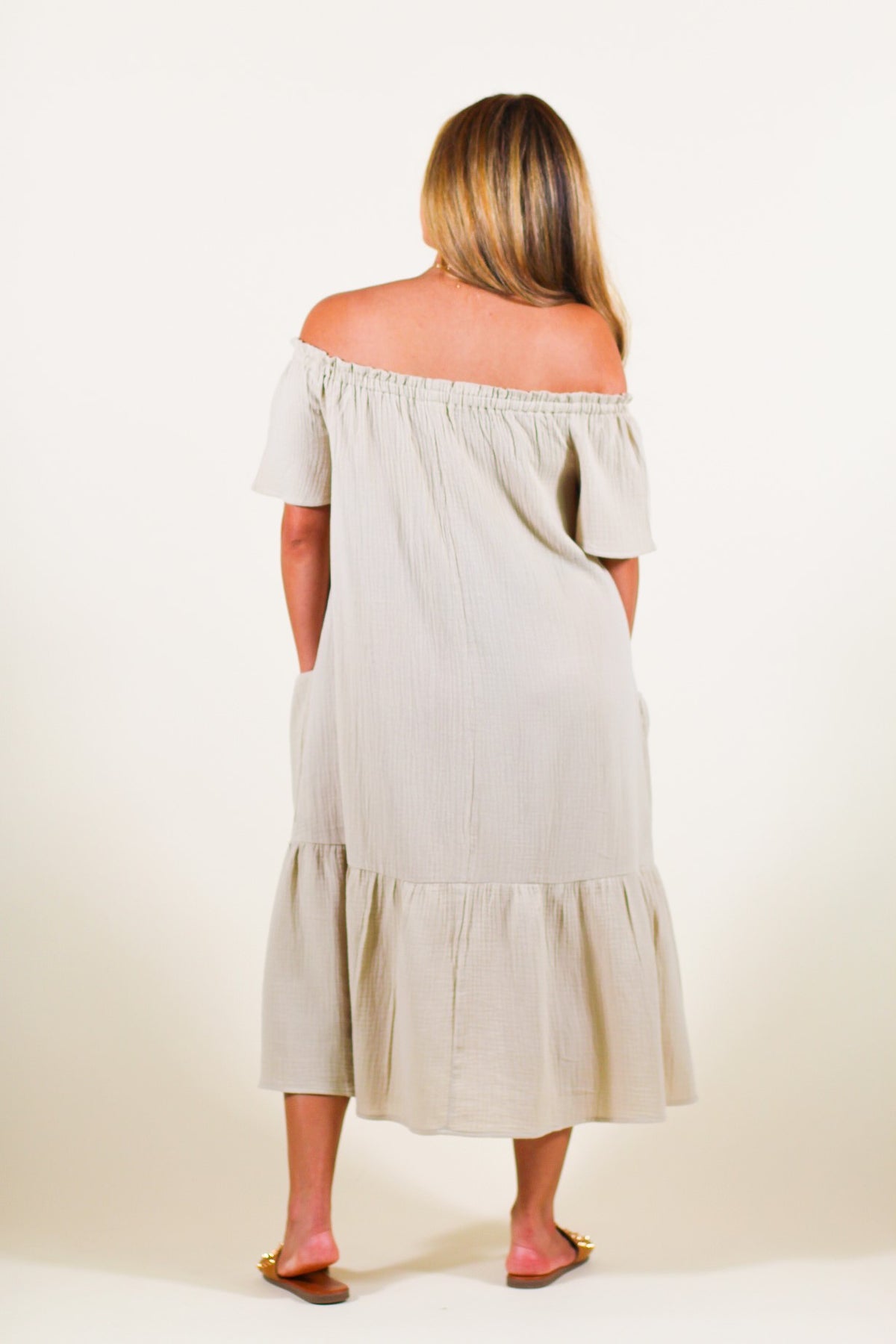 Out In The Sun Off Shoulder Midi Dress