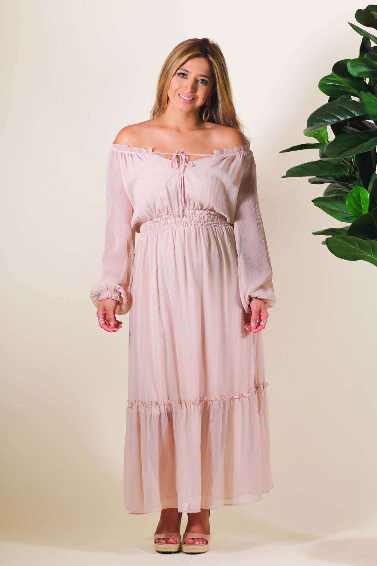 Round Neck Long Sleeve Peasant Maxi Dress Penelope The Label Round Neck Long Sleeve Peasant Maxi Dress Penelope The Label