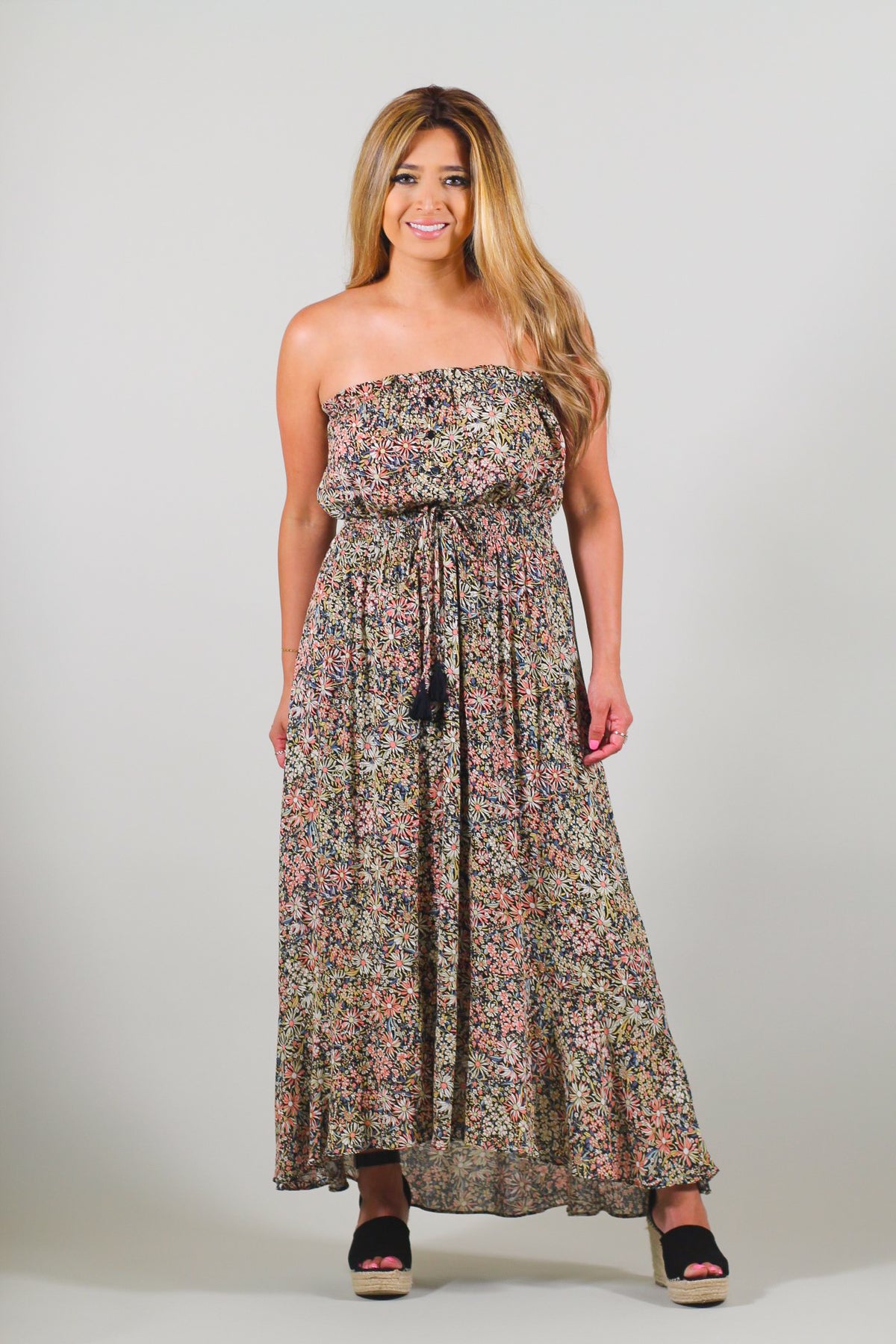 Floral Print Strapless Maxi Dress