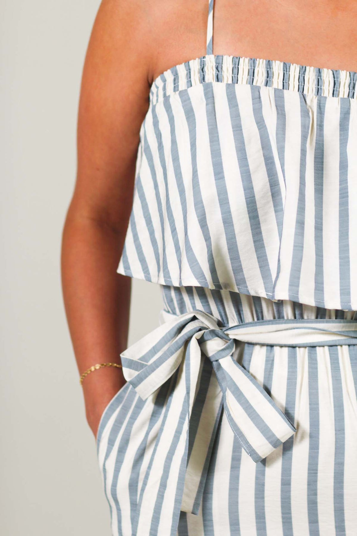 Striped Cami Tie Front Slit Midi Dress