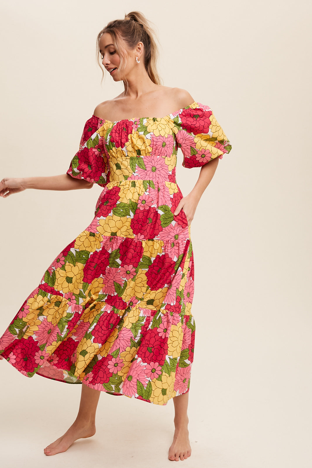 Frida Flower Print Midi Dress