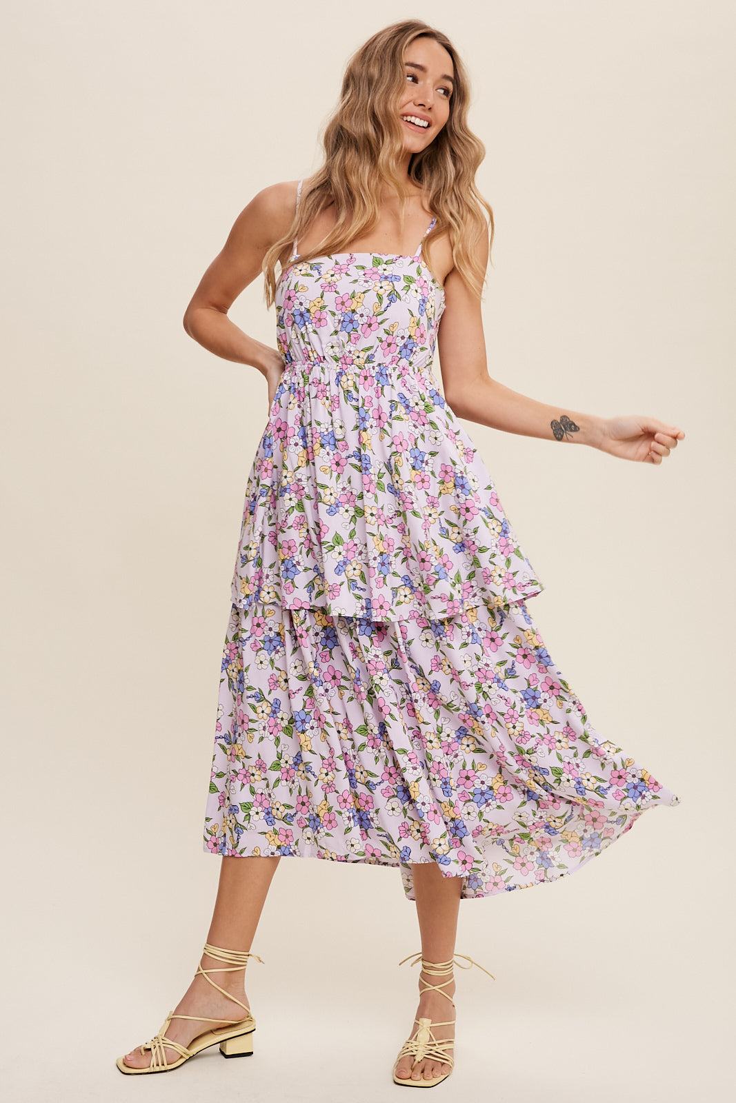 Floral Tiered Open Back Midi Dress