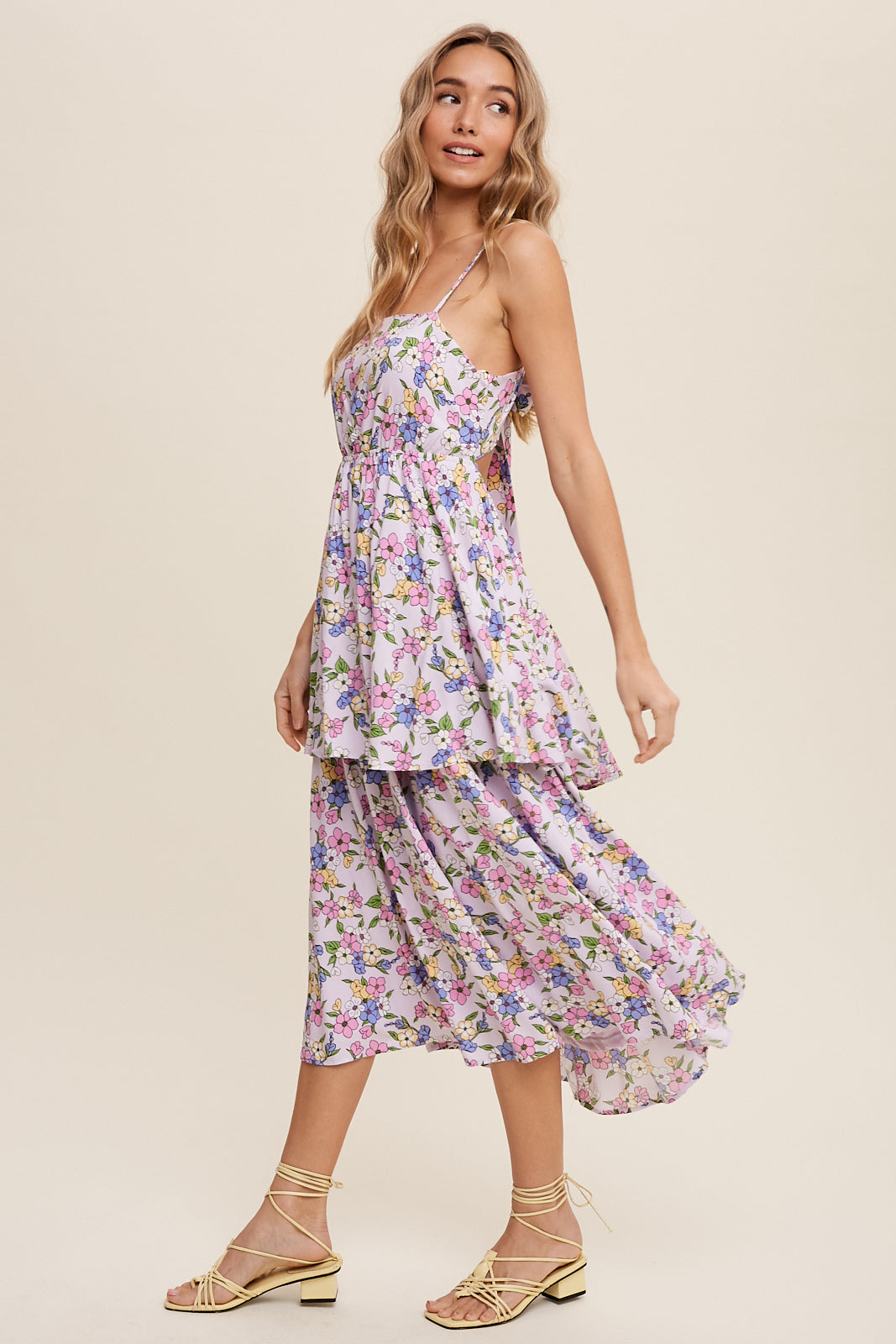 Floral Tiered Open Back Midi Dress