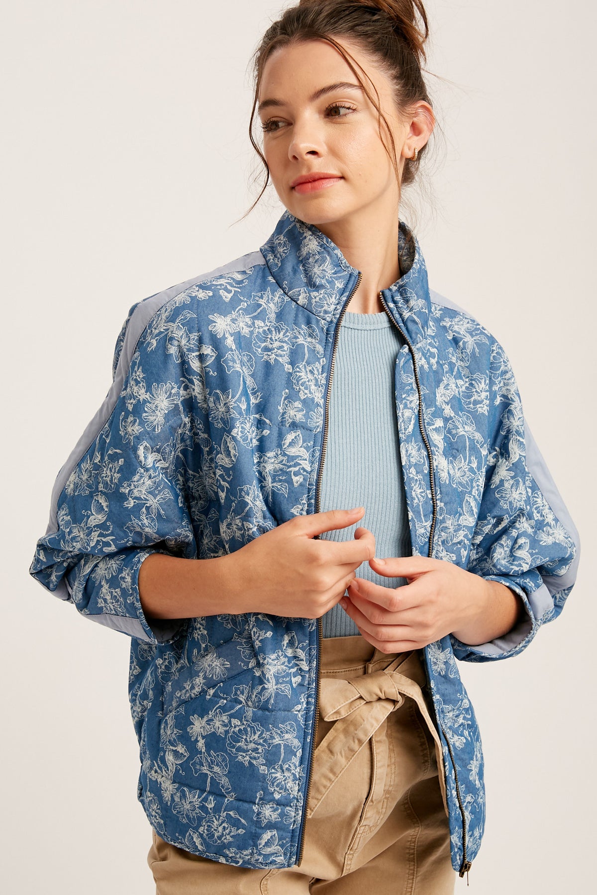 Floral Printed Dolman Quilted Denim Jacket – Penelope The Label